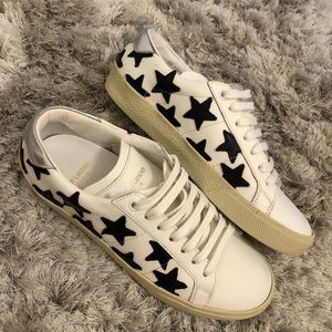 Saint Laurent Star-Embroidered Leather Sneaker